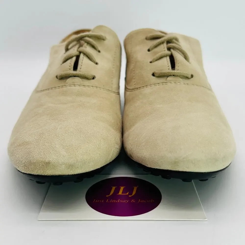 Tod's Women's Beige Suede Lace Up Italian Oxford Shoes Size 36.5 EU/ 6.5 US
